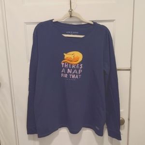 Long-sleeve Life Is Good Cat Graphic XL T-shirt